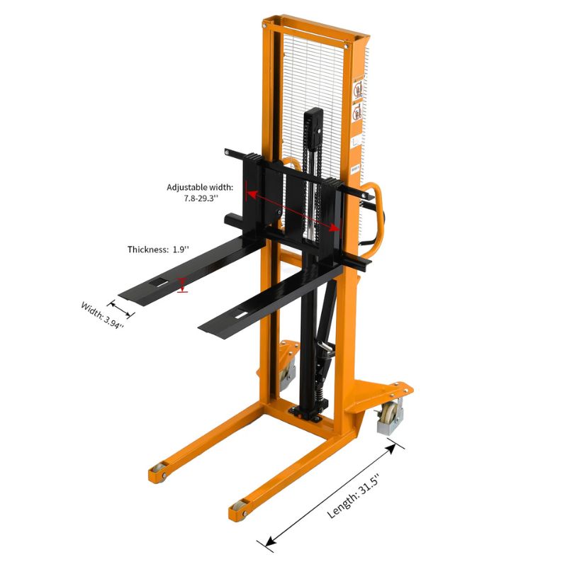 ApolloLift 63" Manual Pallet Stacker with Adjustable Forks 1100lbs Cap