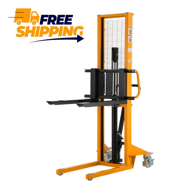 ApolloLift 63" Manual Pallet Stacker with Adjustable Forks 1100lbs Cap