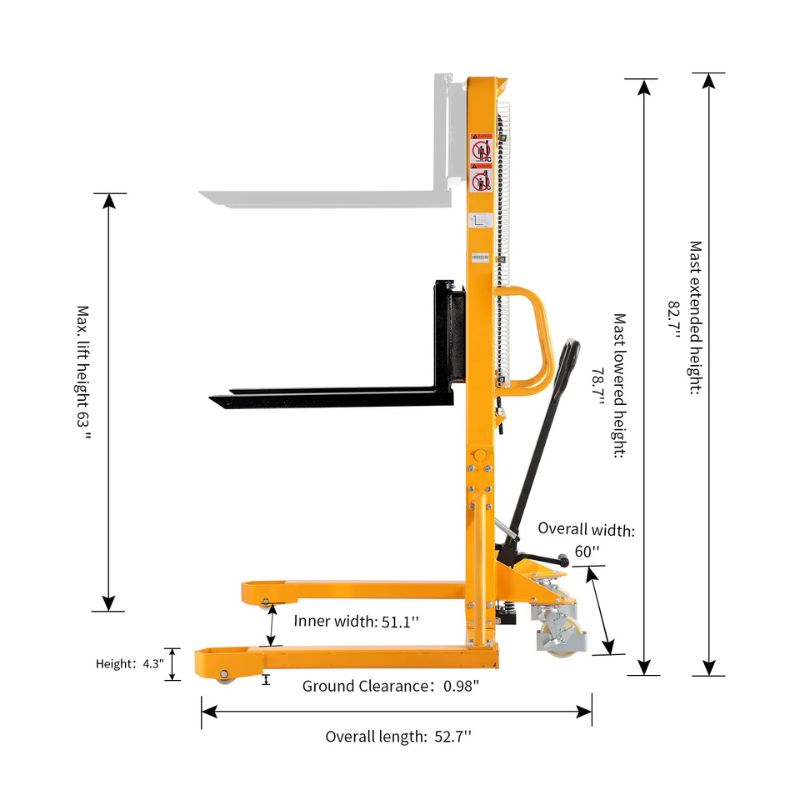 ApolloLift 63" Straddle Leg Manual Stacker with 1100lb Capacity