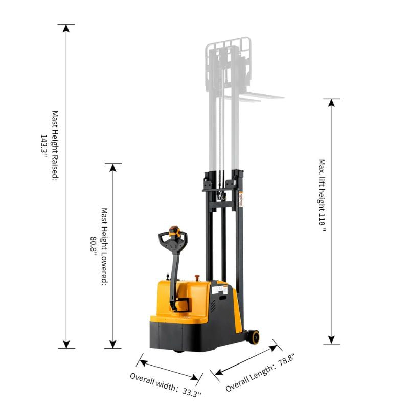 ApolloLift 118" Counterbalanced Electric Walkie Stacker with 1200lb Capacity