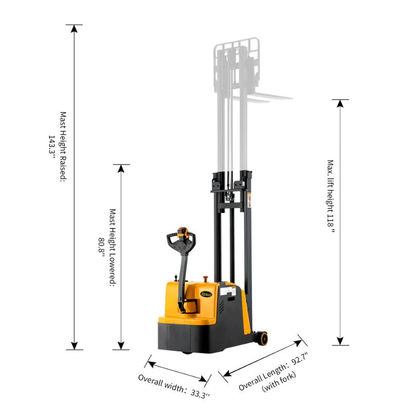 ApolloLift 118" Counterbalanced Electric Walkie Stacker with 2200lb Capacity