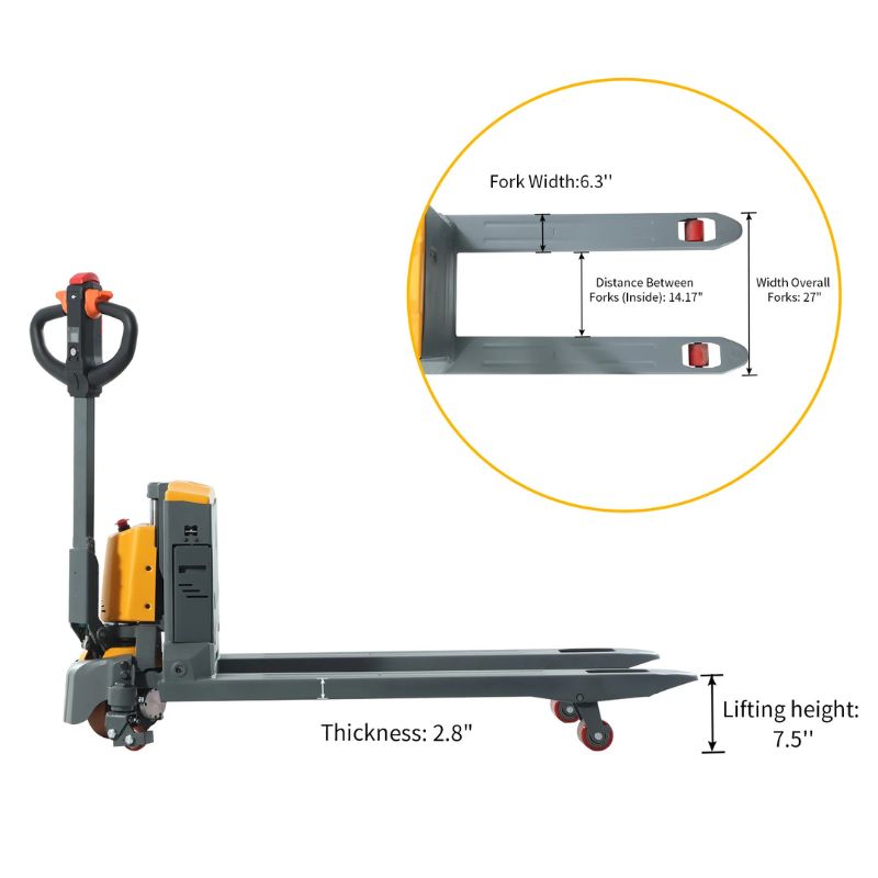 ApolloLift 27inX48in Lithium Ion Battery Powered Pallet Jack with 3300lb Capacity