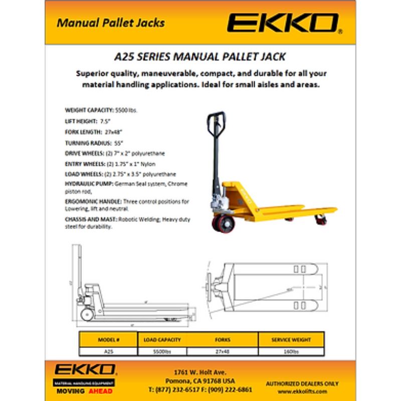 EKKO 5500lb Capacity Manual Pallet Jack A25