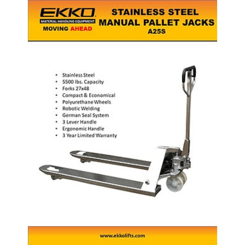 EKKO 5,500lb Capacity Stainless Steel Manual Pallet Jack A25S