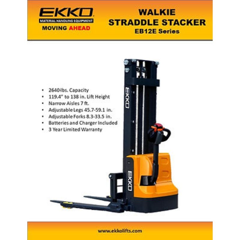 EKKO 138" Lift Full Powered Straddle Stacker with 2640lb Capacity EB12E-138