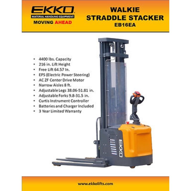 EKKO 216" Lift Full Powered Straddle Stacker with 4400lb Capacity EB16EA