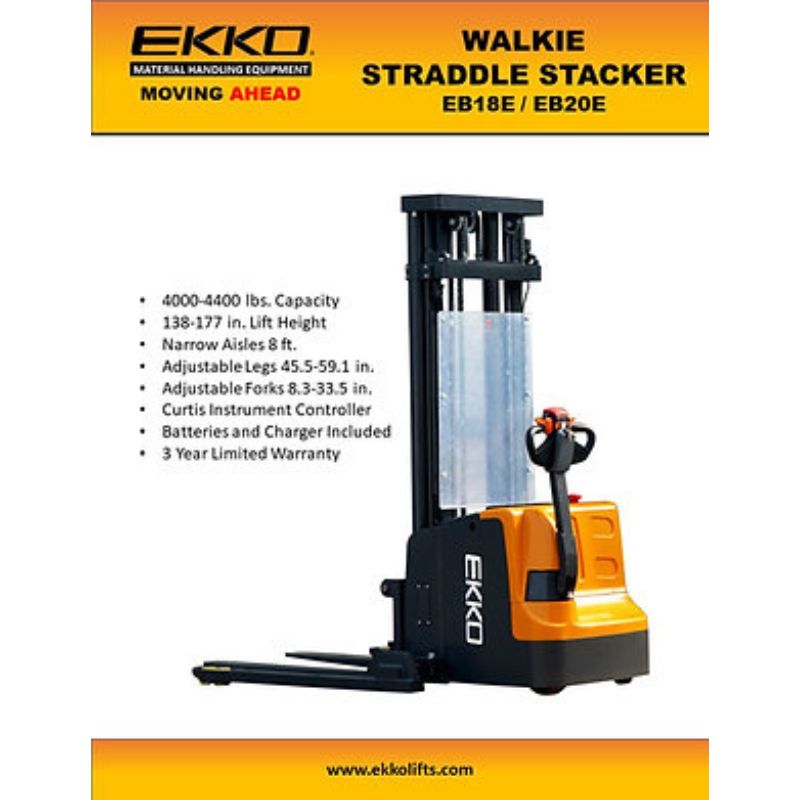 EKKO 138" Lift Full Powered Straddle Stacker with 4000lb Capacity EB18E