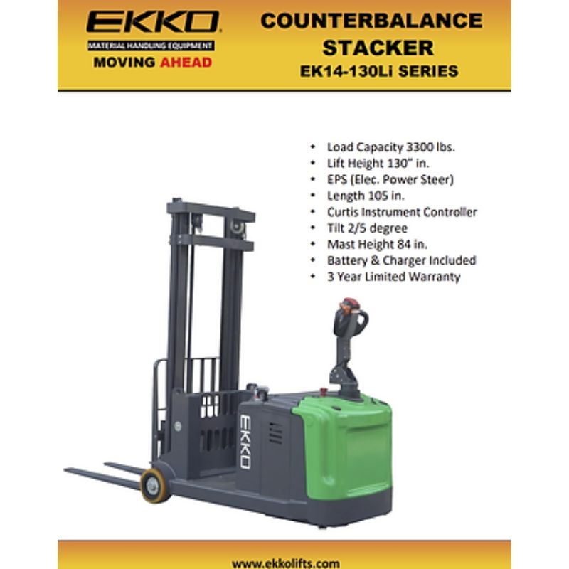 EKKO 130" Lift Lithium Powered Counterbalanced Walkie Stacker EK14-130Li