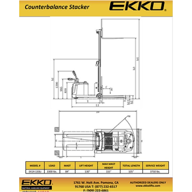 EKKO 130" Lift Lithium Powered Counterbalanced Walkie Stacker EK14-130Li