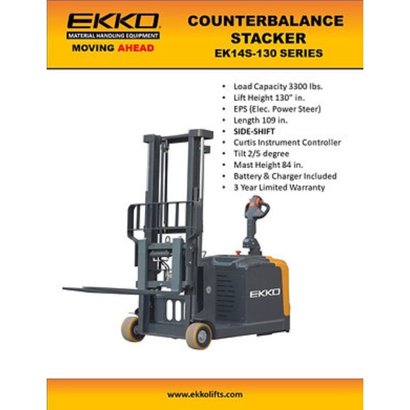 EKKO 130" Lift Side Shifting Counterbalanced Walkie Stacker with 3300lb Capacity EK14S-130
