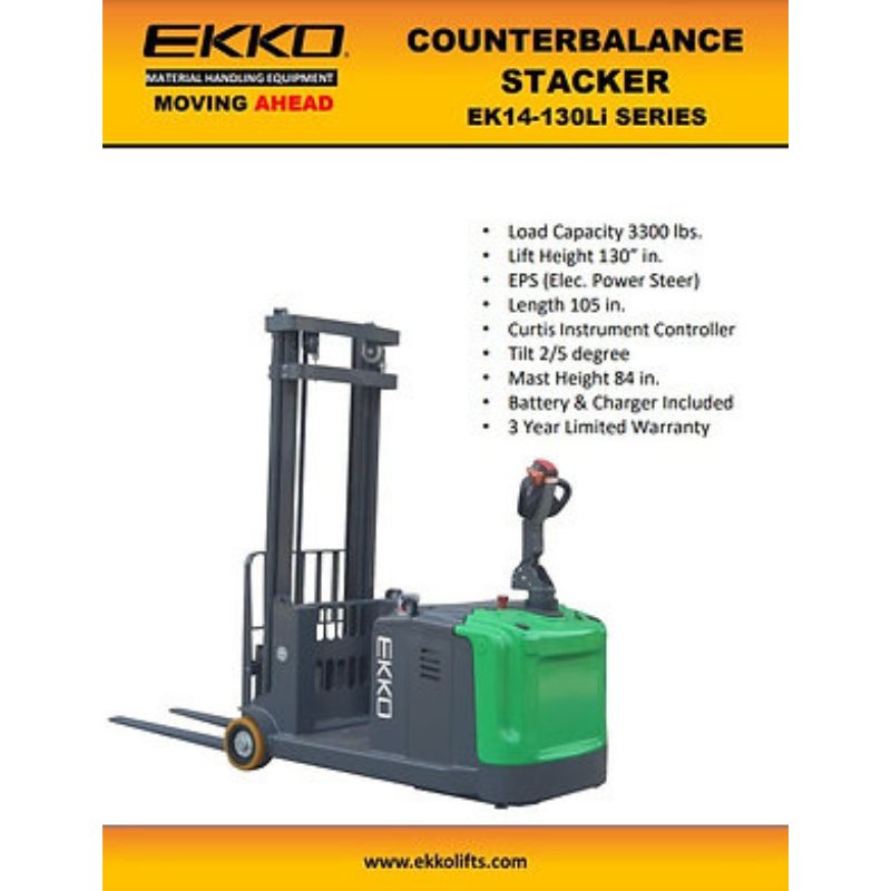 EKKO 130" Lithium Powered Side Shifting Counterbalanced Walkie Stacker EK14S-130Li