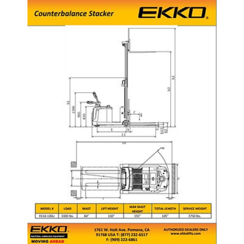 EKKO 130" Lithium Powered Side Shifting Counterbalanced Walkie Stacker EK14S-130Li