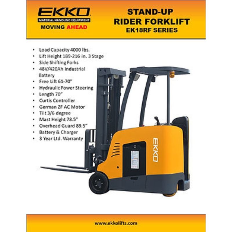 EKKO 189" Lift Stand-up 48V Rider Forklift with 4,000lb Capacity EK18RFL