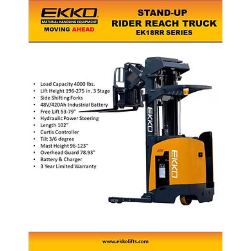 EKKO 196" Lift Stand-up Narrow Aisle Reach Truck with 4000lb Capacity EK18RRL