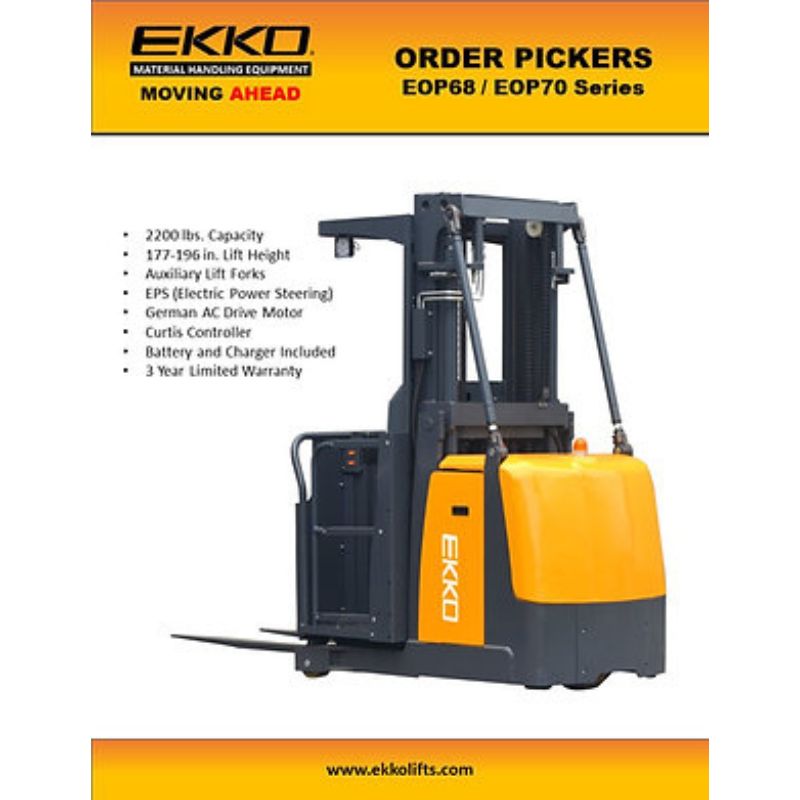 EKKO 196" Lift Electric Mid-Level Order Picker with 2200lb Capacity EOP70