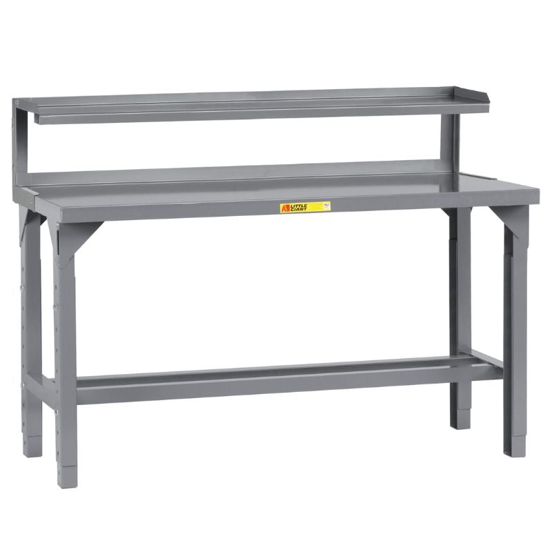 Little Giant Adjustable Height Welded Steel Workbench with Riser Shelf