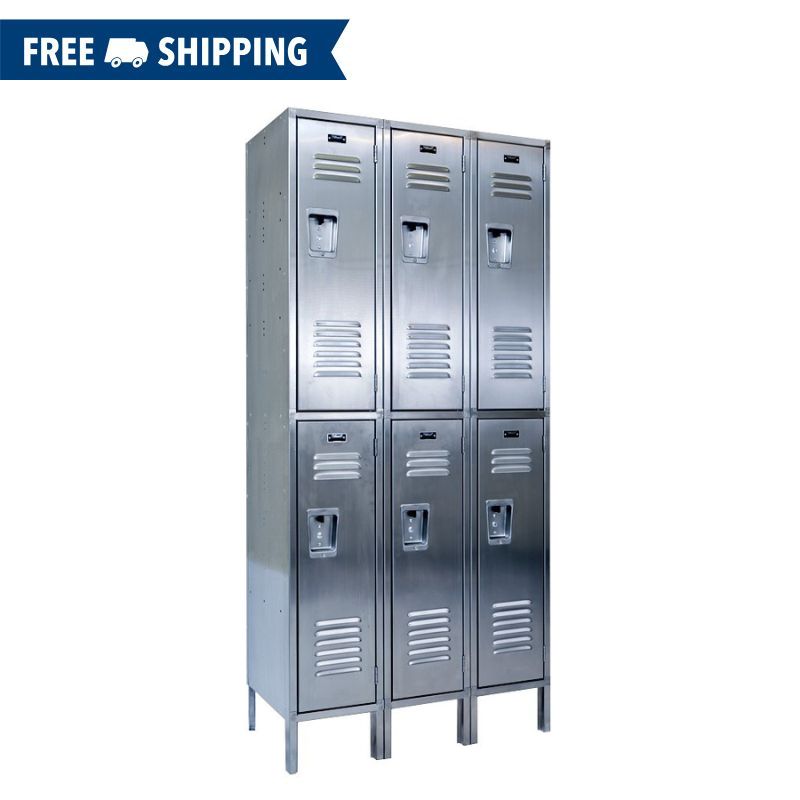 Vestil Stainless Steel 3 Column Lockers 36in x 18in x 78in LOCK-3618