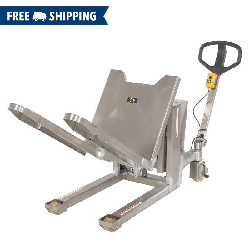 Vestil Stainless Steel DC Powered Tilt Pallet Jack with 2,200lb Capacity TM-22-DC-SS